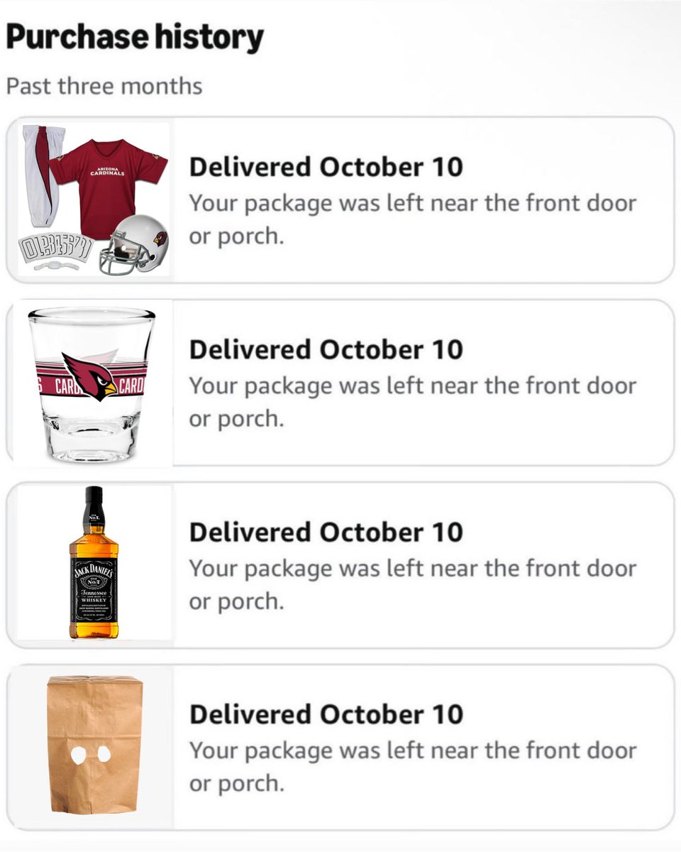PHNX_Sports's tweet photo. hope whoever stole my package was also planning to be an Arizona Cardinals fan for Halloween. https://t.co/1hUt0ia5vz