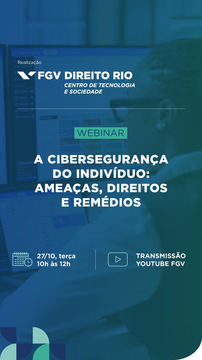 CTS_FGV's tweet photo. 🔐 A cibersegurança do indivíduo: ameaças, direitos e remédios

Como proteger os indivíduos diante dos desafios da segurança digital? Quais são as principais ameaças no ambiente virtual e quais direitos e remédios de proteção estão disponíveis? https://t.co/YiMiIk2E0i