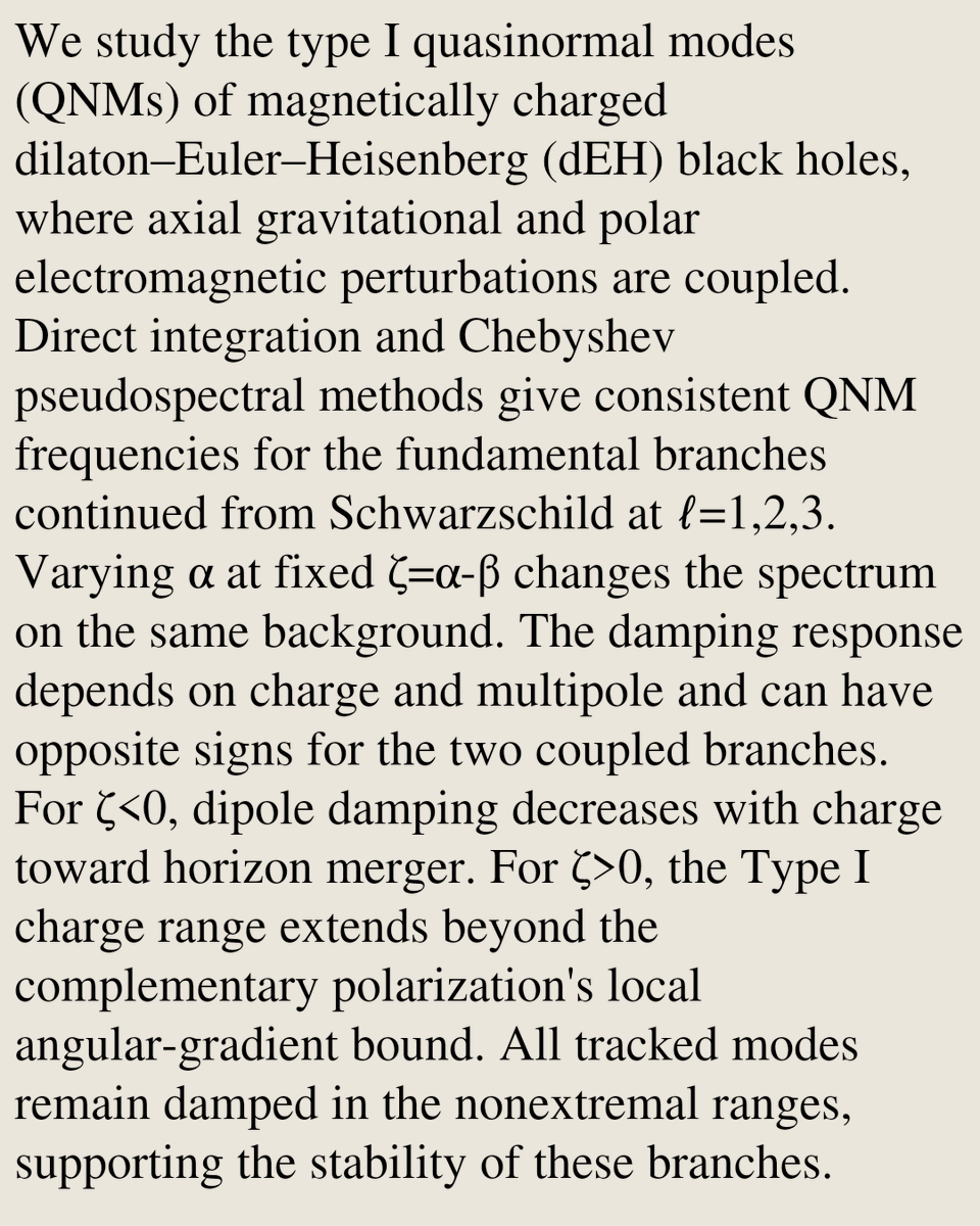RelativityPaper's tweet photo. Quasinormal modes of Type I perturbations of dilaton-Euler-Heisenberg black holes

Yu-Xuan Wang, De-Cheng Zou, Yun Soo Myung, Sheng-Yuan Li, Ming Zhang
https://t.co/uPip7MnIJQ [𝚐𝚛-𝚚𝚌] https://t.co/qFgjf2SmY2