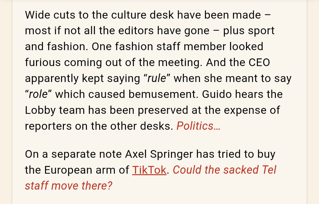 bat020's tweet photo. new Telegraph owners Axel Springer guts the paper's arts &amp; sports desks, but the leaves the lobby untouched. they're also looking to buy TikTok in Europe, presumably in order to shut down any anti Israel content they find on there. https://t.co/W7lCj8YUZ3 https://t.co/COzfktxu8E