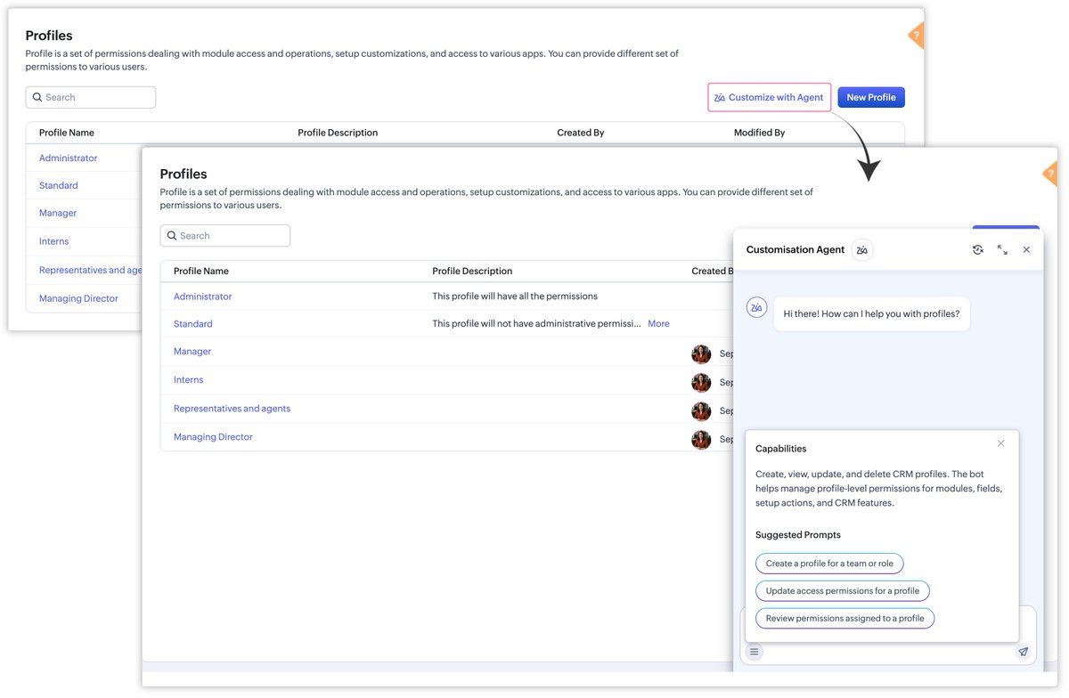 Interconnecta's tweet photo. 🤖 What if you could configure Zoho CRM just by describing what you need?
New native agents create profiles, roles, and sharing rules for you.
👉 https://t.co/3doPNep8aB
#ZohoCRM #AI https://t.co/cUbn89r0Di