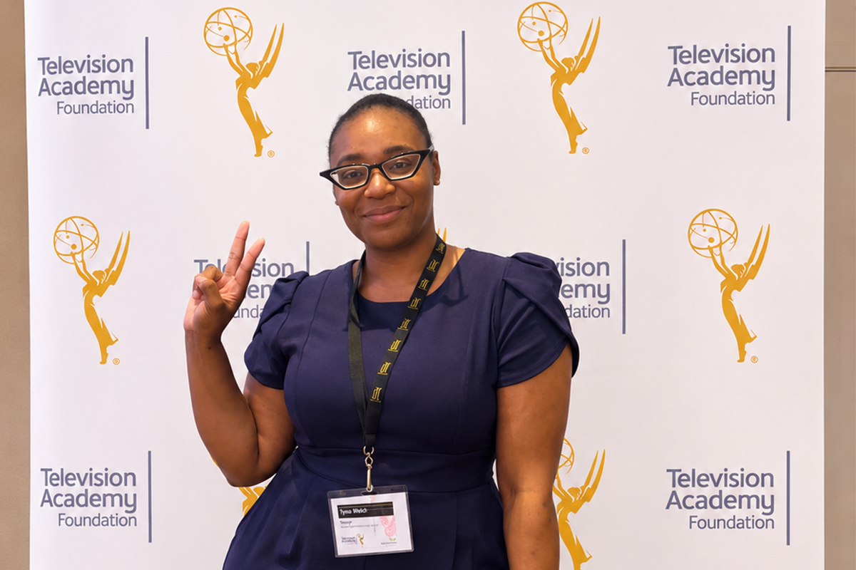 CSUSBNews's tweet photo. From CSUSB to the Emmys Tyra Webb’s is discovering her path in the entertainment industry.🎬📝 Through her internship at Television Academy Foundation, Webb is getting a look at Hollywood.

Read More: https://t.co/kFKNK47kLa 

#StudentSuccess #LifeAndCareerReady #Emmys https://t.co/I4r4OsTzLG
