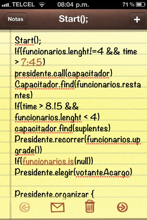 init_sh's tweet photo. LOL me acuerdo cuando me tocó ser presidente de casilla y me hicé una nota en pseudocódigo para acordarme del proceso https://t.co/s9U3VSZdsj