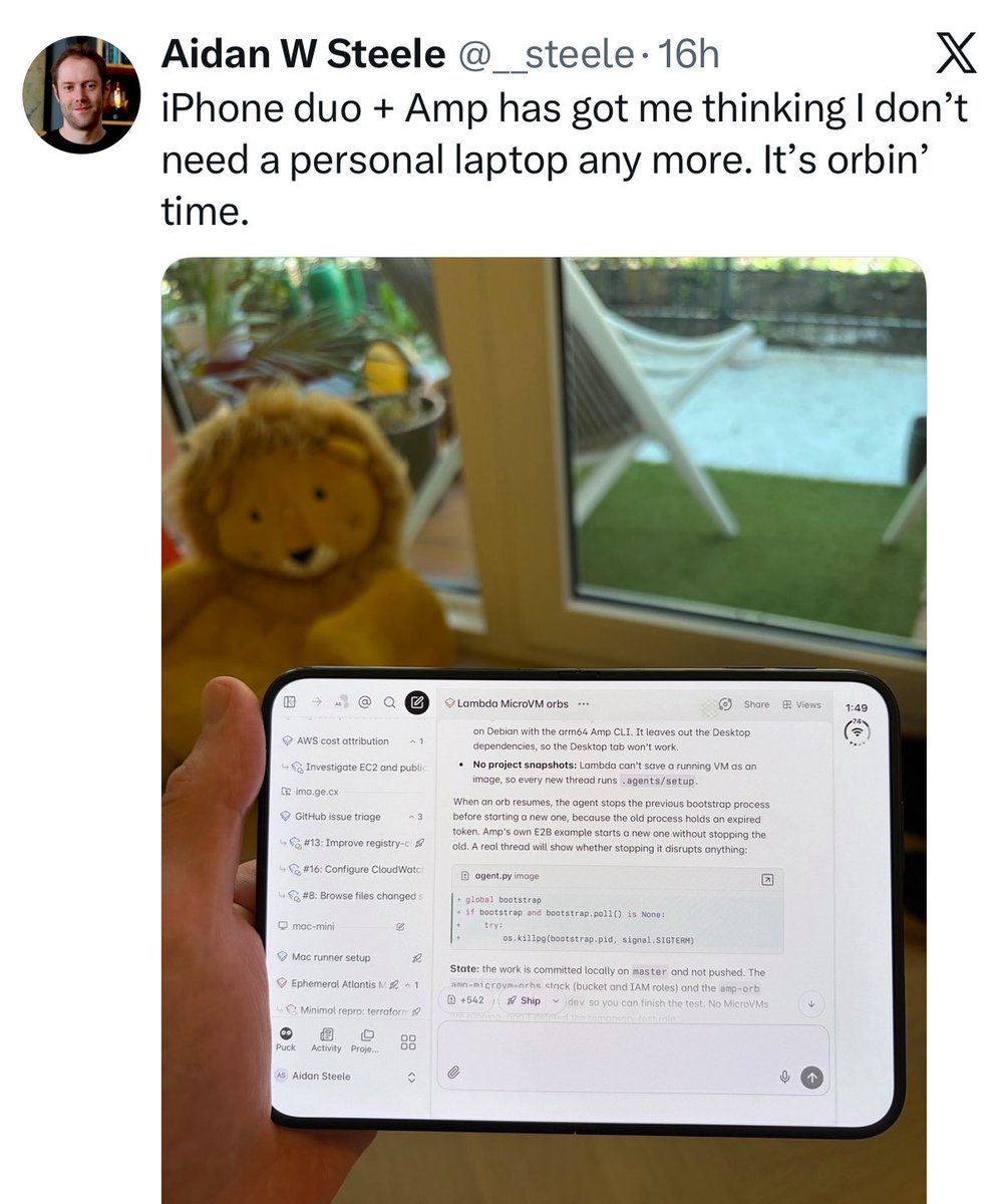 Stammy's tweet photo. wasn’t planning on getting the iPhone Duo but if I see one more photo of it being used like a computer i will cave https://t.co/v8Bk4czpPl
