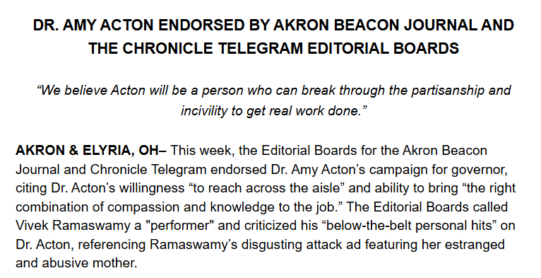 MacFarlaneNews's tweet photo. Meanwhile.... Amy Acton continues to secure endorsements https://t.co/LkCgvEOwpX