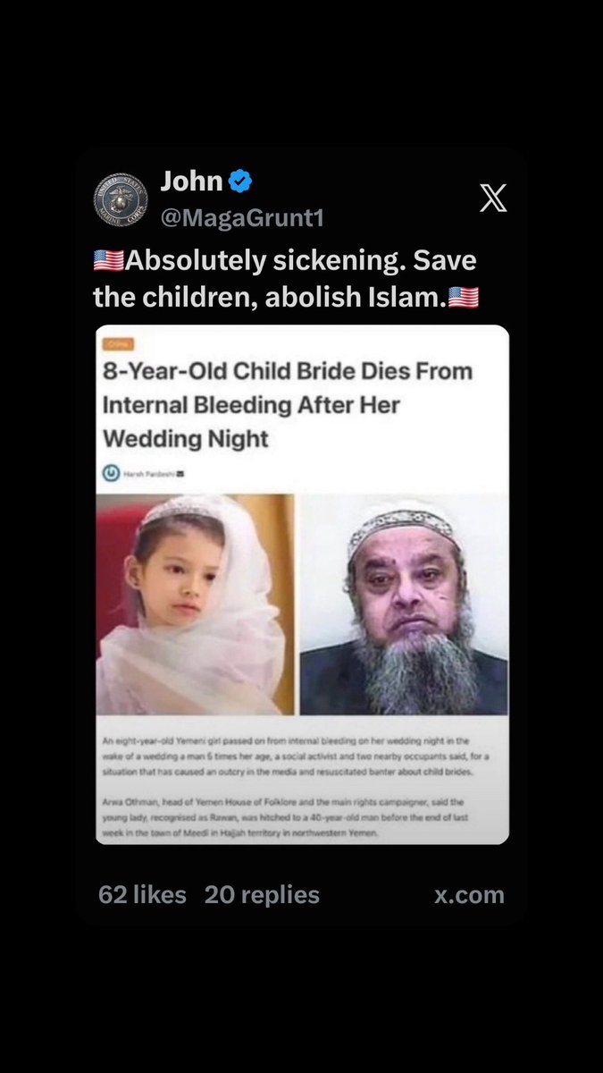 hopefullinaz53's tweet photo. @seanhannity #TAQUIYYA LOOK IT UP PEOPLE ! SAY NO TO CHILD BRIDES AND SEXUAL MUTILATION OF CHILDREN.🙏🇺🇸FIRST!
#ISLAMFREEUSA #SHARIAFREEUSA #COMMUNISMFREEUSA #MARXISTFREEUSA #PATRIOTS #USA #SAVEOURCHILDREN #WOMENSRIGHTS #TRUTH https://t.co/sRMWrFNcdQ