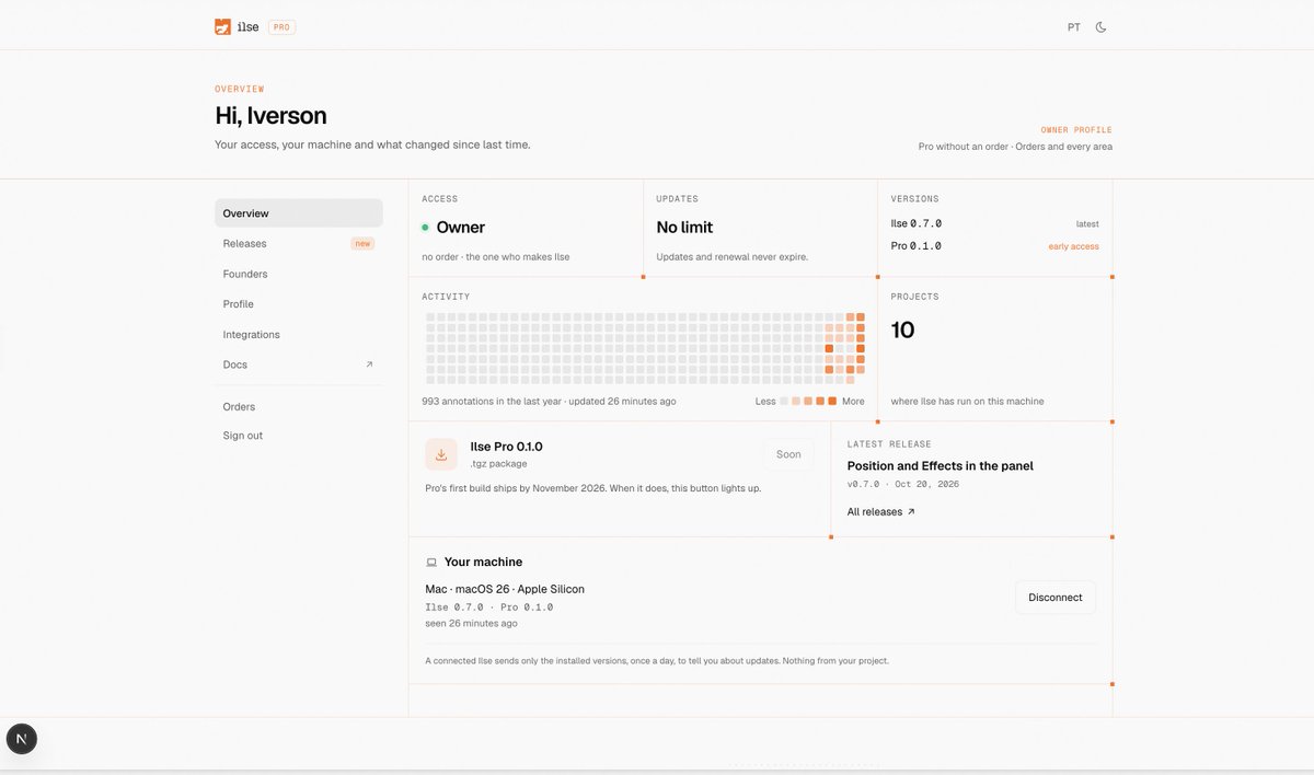 ivedantas's tweet photo. A sneak peek at Ilse’s customer area for Pro users ✨

#UIDesign #ProductDesign #AIProduct #AIDesign #BuildInPublic https://t.co/YdyT5y76P9