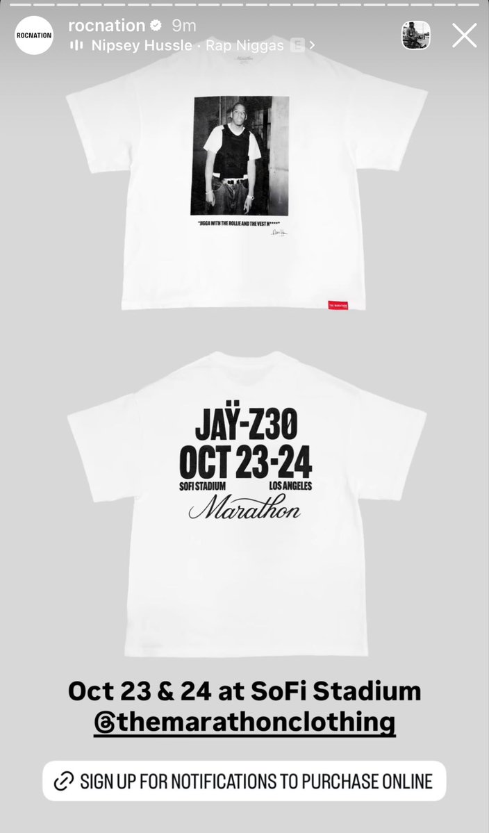 2Cool2Blog's tweet photo. Jay Z &amp; Rocnation collab with Nipsey Hussle’s Marathon Clothing brand before the Sofi stadium shows

(Via @RocNation) https://t.co/pQEkH84B5f