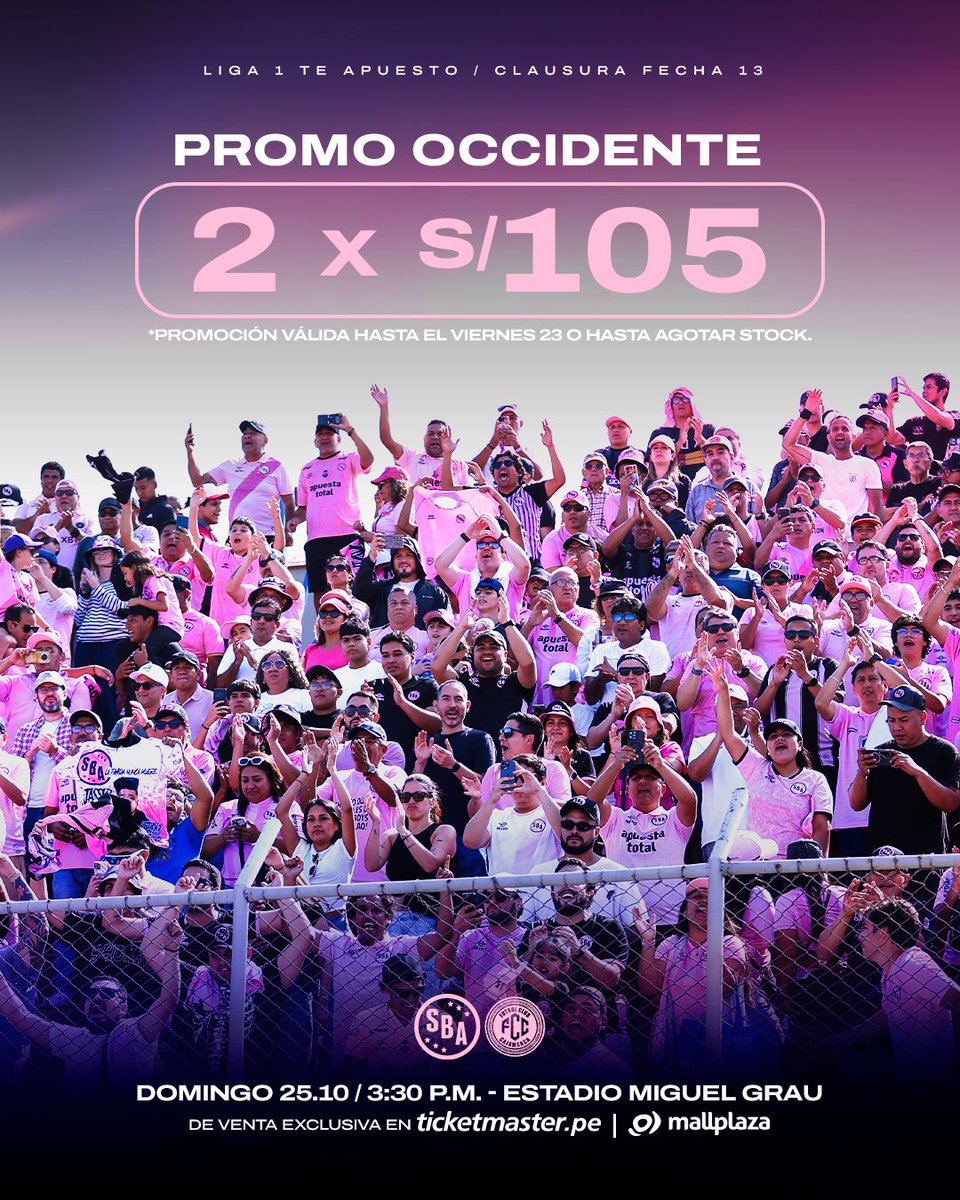 sportboys's tweet photo. ¡La fiesta se vive en las tribunas! 🩷 

Aprovecha la promo de Occidente: 2 entradas por S/105 y alienta a El Primer Campeón. 💪🏻

🎟️ Compra tus entradas en https://t.co/HEGrWKnz1B

⚠️ ¡Último día para aprovechar las promociones!

#VamosBoysTodaLaVida https://t.co/fYOJoHYhHn