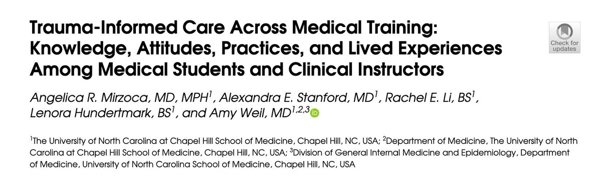 JournalGIM's tweet photo. Trauma-informed care starts with training. A new study finds gaps in practice between medical students and clinical instructors. We must embed TIC throughout medical education @weil_amy  https://t.co/AKj1HK1lz9 https://t.co/HSN4XmSkdM