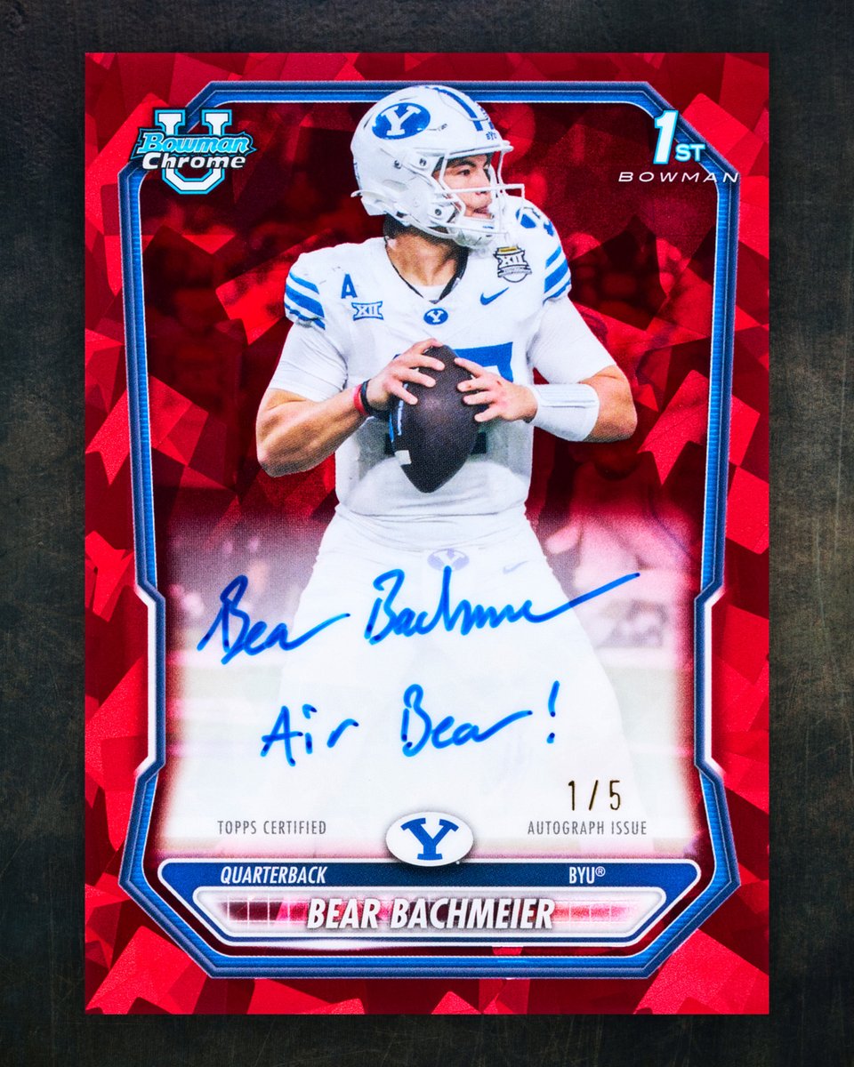 Topps's tweet photo. FIRST LOOK: College Football autographs in 2026 Bowman Football Sapphire Edition https://t.co/KIoj5qRSwT