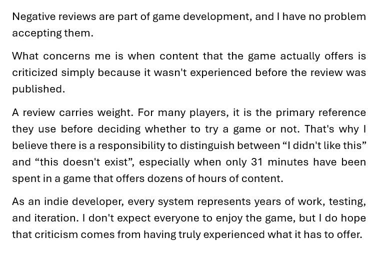 GEOMETRICBYTES's tweet photo. ...
Negative reviews don't bother me.
But I think criticizing content that was never experienced is a different matter.
https://t.co/FGLEeWuBQV
#indiegames #indiedev #gamedev #madewithunity #solodev https://t.co/S0BZ8eOJMJ