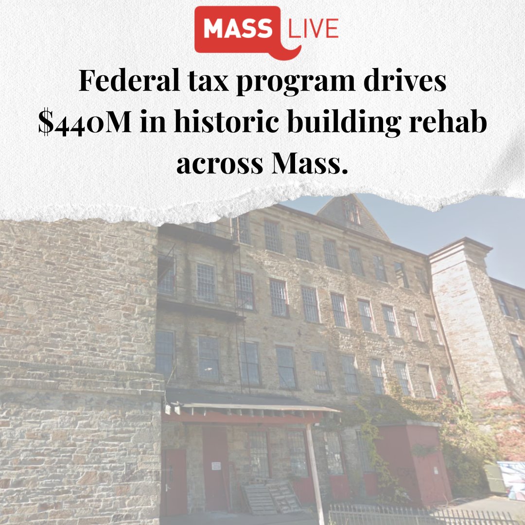 A news-style graphic with a headline above a photograph of a large, old stone building with many windows. The building appears weathered and in need of renovation. A publication logo appears at the top.
