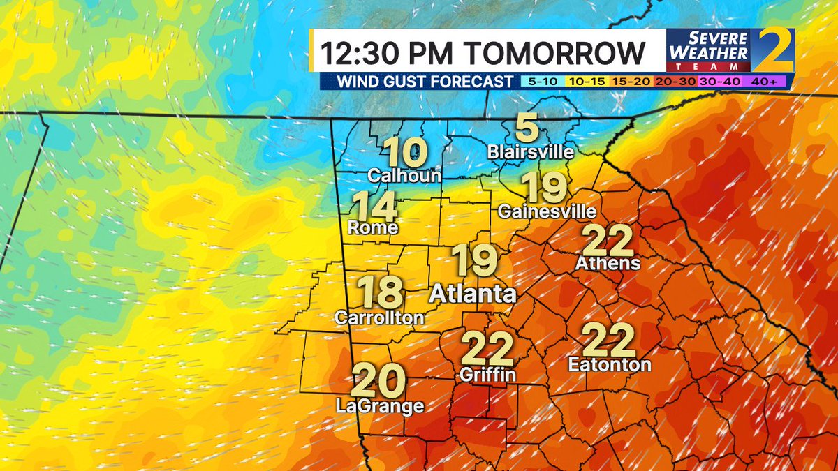 BradNitzWSB's tweet photo. The northeast breeze picks up this weekend. Gusts 20-25 mph both Saturday and Sunday will make it especially chilly in the morning. https://t.co/1H4ePdfsKB