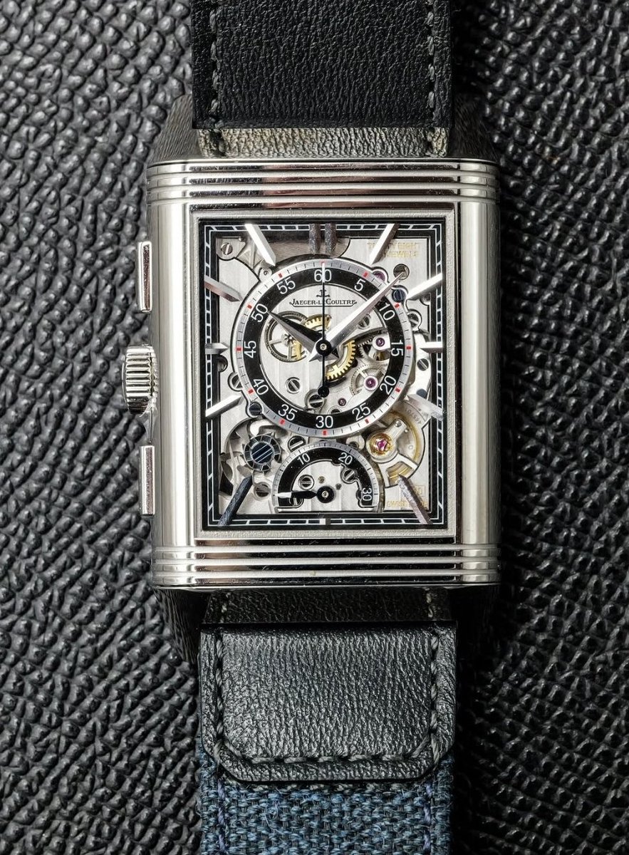 GlobalWatchClub's tweet photo. Jaeger LeCoultre Reverso Tribute Chronograph Q389848J in stainless steel.

That skeleton side is no nice, I'd always have it that way. https://t.co/byEgfBUVXj