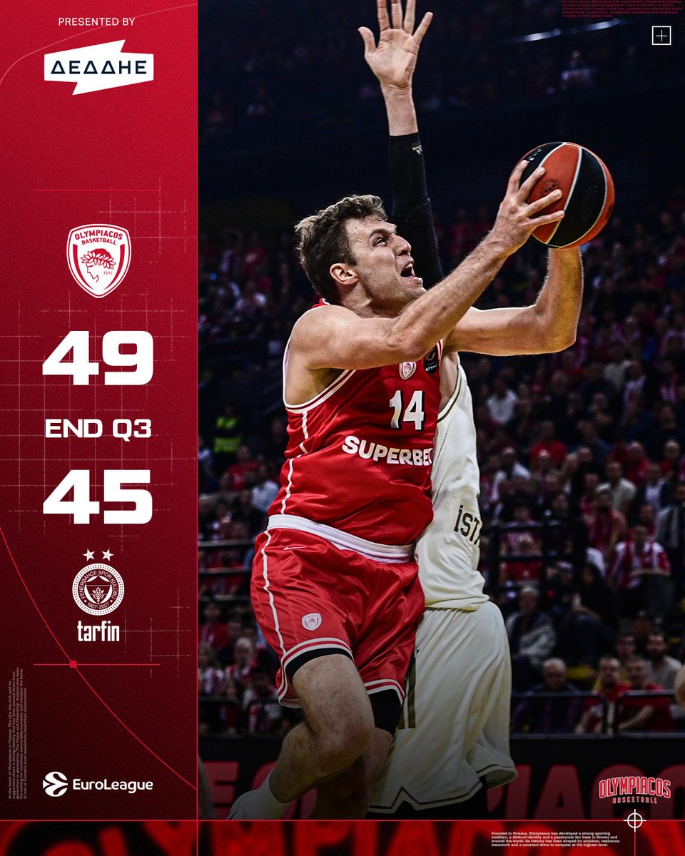 Olympiacos_BC's tweet photo. 3rd Quarter Ends! 🏀 #OlympiacosBC - Fenerbahce 49-45
#WeAreOlympiacos #TogetherWeFight #OLYFBT https://t.co/2p6lW2FMV6