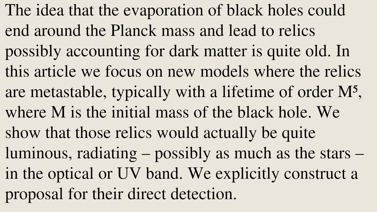 RelativityPaper's tweet photo. Clarifications on black/white hole metastable relics as dark matter

Aurélien Barrau, Margaux Gajocha, Killian Martineau, Martin Teuscher, Jamy-Jayme Thézier, Ruth Durrer
https://t.co/GmbfZmlFKv [𝚐𝚛-𝚚𝚌] https://t.co/NaBDV48yki