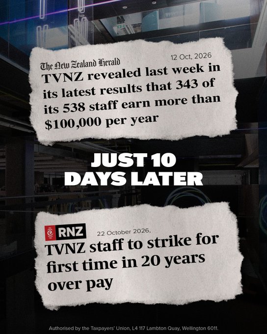 kaiviti_cam's tweet photo. Two-thirds of TVNZ staff earn over $100,000. Ten days after that came out, the union is getting ready to strike for more pay. Strike away. Nobody will notice the news is missing. https://t.co/ukhpdSJaGW