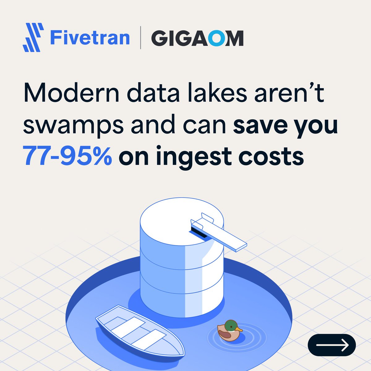 fivetran's tweet photo. If data lakes seem costly or complex, it's time for a second look.

In this @gigaom report, Fivetran's Managed Data Lake Service reduced integration costs by up to 95%.

💡 See how the numbers stack up: https://t.co/bKgYCubaBw https://t.co/l49pgbxV2X