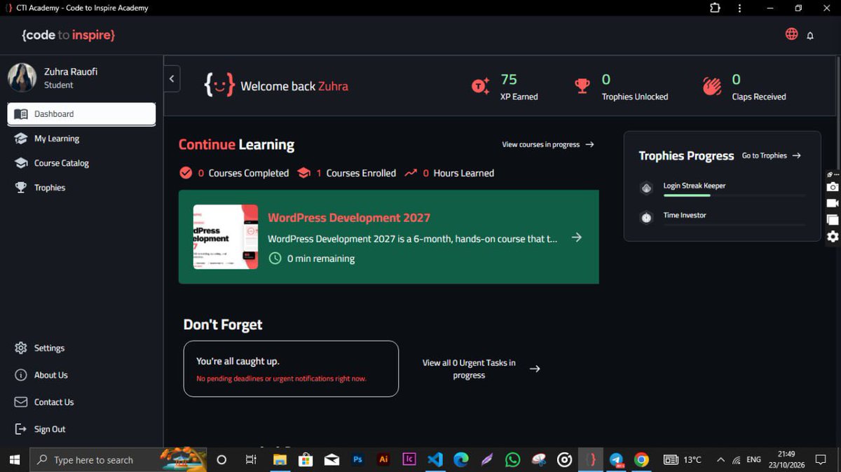 ZuhraRauofi's tweet photo. Not there yet. Just getting started.

Starting my journey with WordPress. 💻🌱
@CodeToInspire 
@Wajiha_Niazi 
@f_forough 
#WordPress https://t.co/f5OItQpqC8