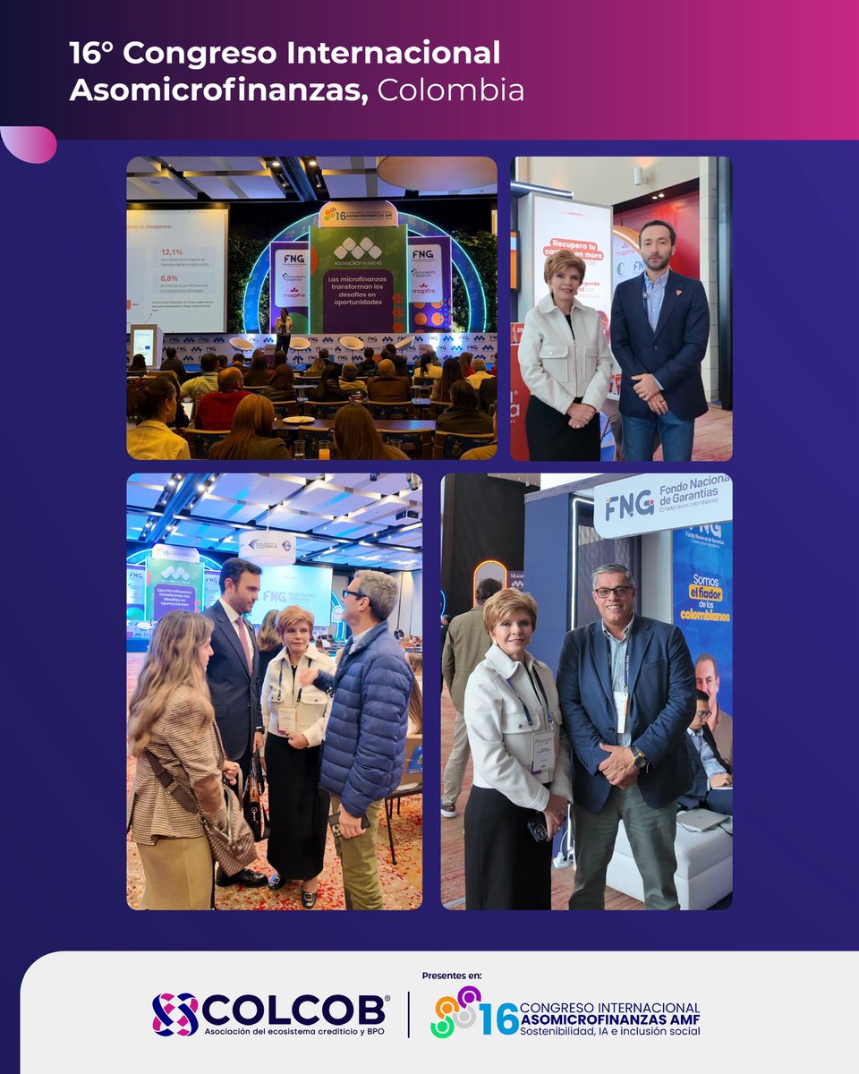 Colcob_Colombia's tweet photo. #COLCOB estuvo presente en el 16º Congreso Internacional de @Asomicrofinanza acompañando a nuestros asociados y dialogando sobre inclusión financiera, acceso al crédito formal y rebancarización

Destacamos el Gran Acuerdo contra el Gota a Gota, clave para promover alternativas… https://t.co/giOfNLoQoZ