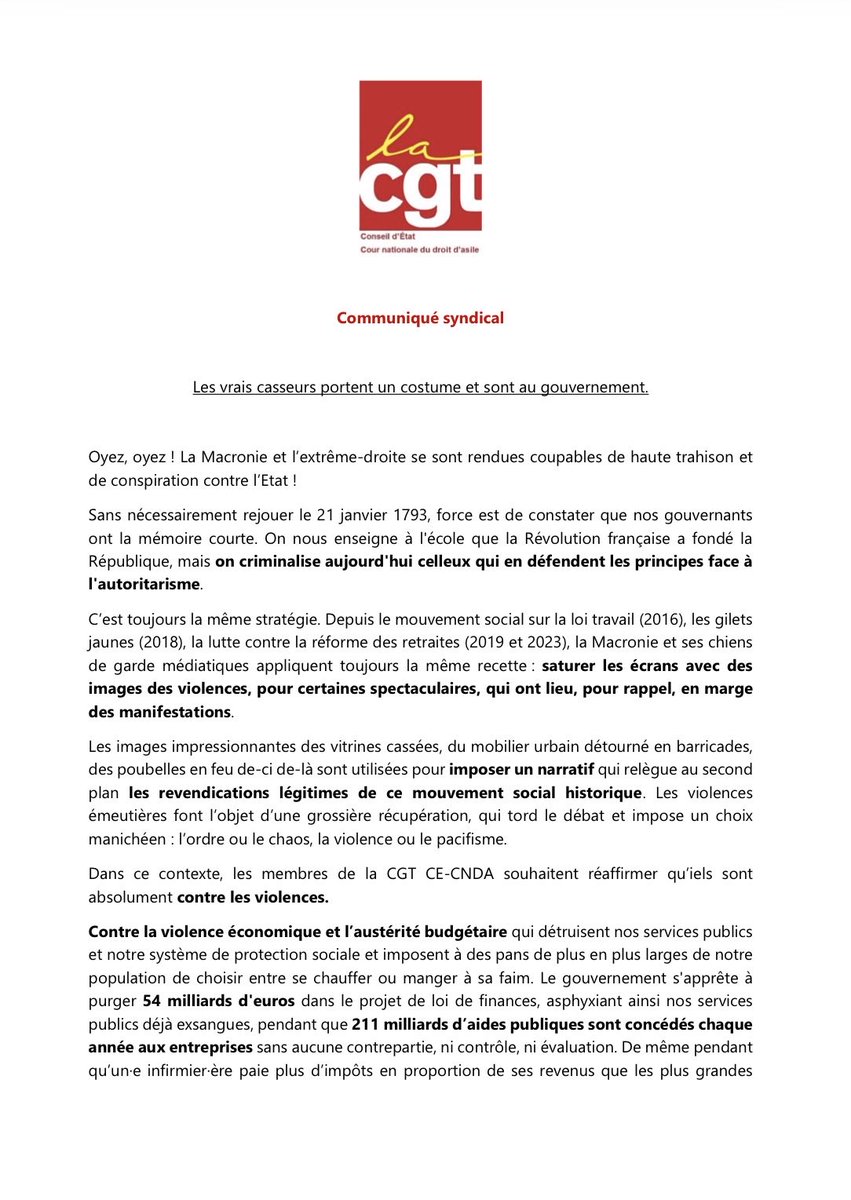 azertyhbvd's tweet photo. @Ilangabet « Les vrais casseurs portent un costume et sont au gouvernement. » @cgtconseildetat https://t.co/efFMJCFzSe