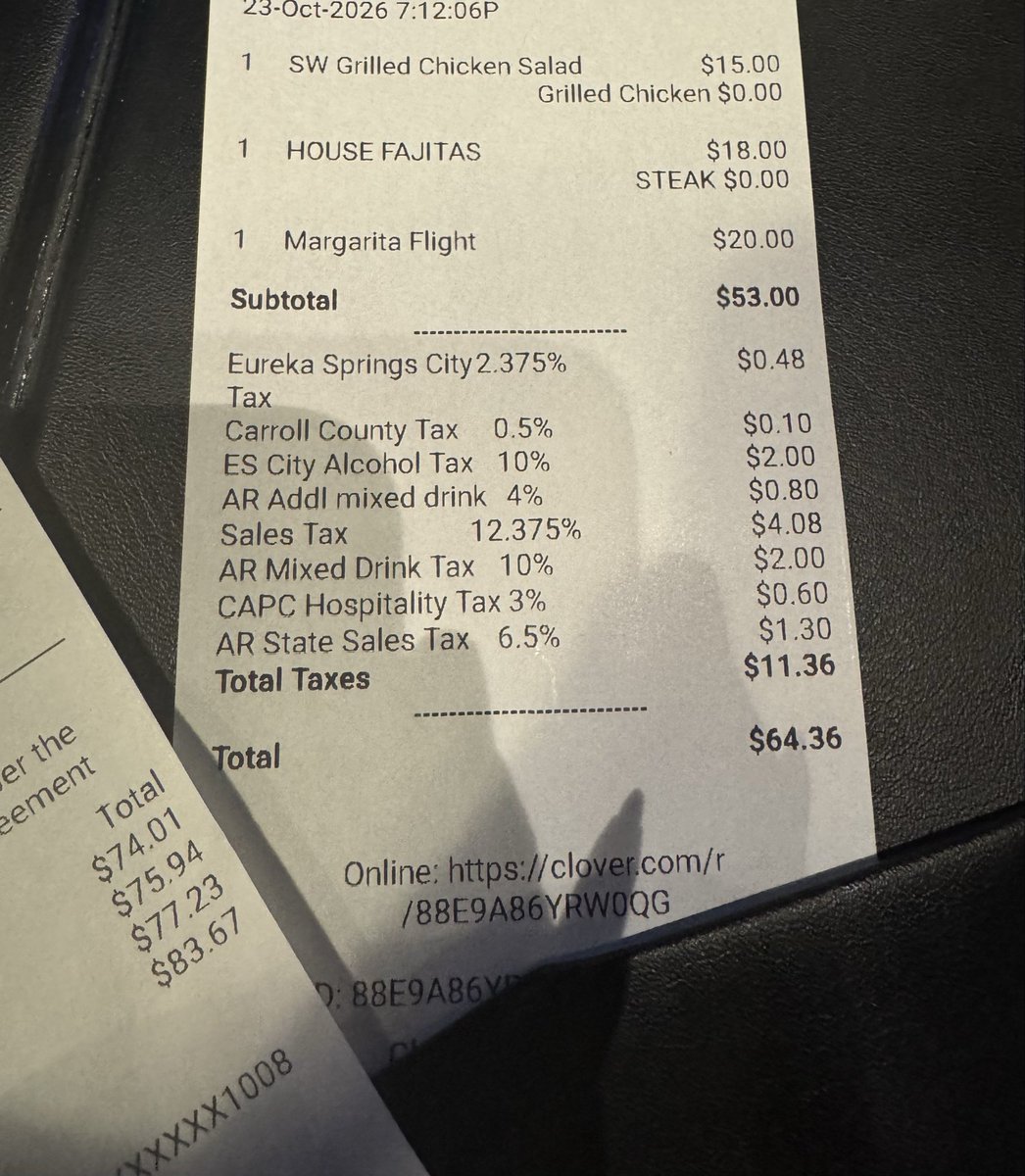 JSeyff's tweet photo. Arkansas taxes do not mess around. Holy shit https://t.co/zJ8l9CpCTt