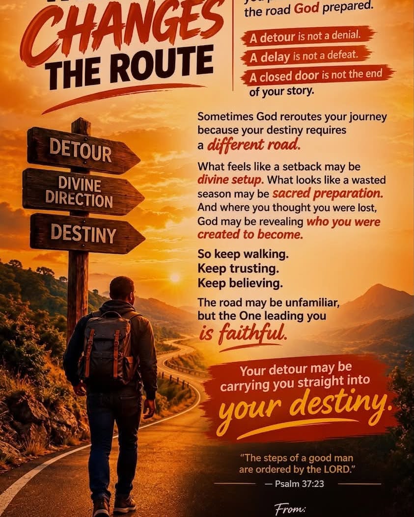 bradleysamy24's tweet photo. Sometimes the road you planned isn’t the one God prepared. A detour isn’t denial, and a delay isn’t defeat. Trust His direction—what feels like a setback may be sacred preparation for your destiny. Good morning, and blessed Tuesday. https://t.co/Kl5lU6WbQd