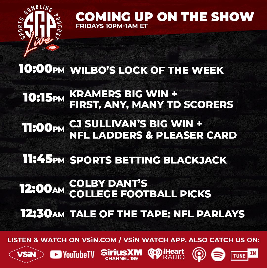 GamblingPodcast's tweet photo. 🚨 LIVE IN ONE HOUR 🚨 

w/ @bigballsatthed 🔒 
w/ @cjsullivan_ 🪜 
w/ @thecolbyd 🏈 

@VSINLIVE

@kramercentric @seantgreen https://t.co/iSmQkQ272H