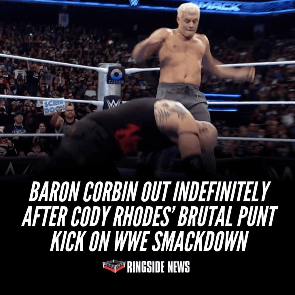 PWStream's tweet photo. Baron Corbin Out Indefinitely After Cody Rhodes' Brutal Punt Kick on WWE SmackDown https://t.co/iTryyKHigU https://t.co/emk4XqTMGj