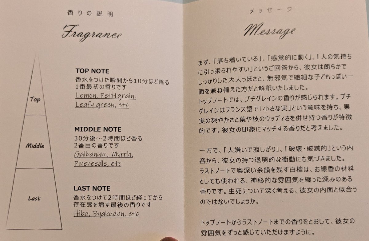 Shou_howler's tweet photo. あと僕イメージの香水の説明文も発掘してきました https://t.co/BzsjKVmS2w
