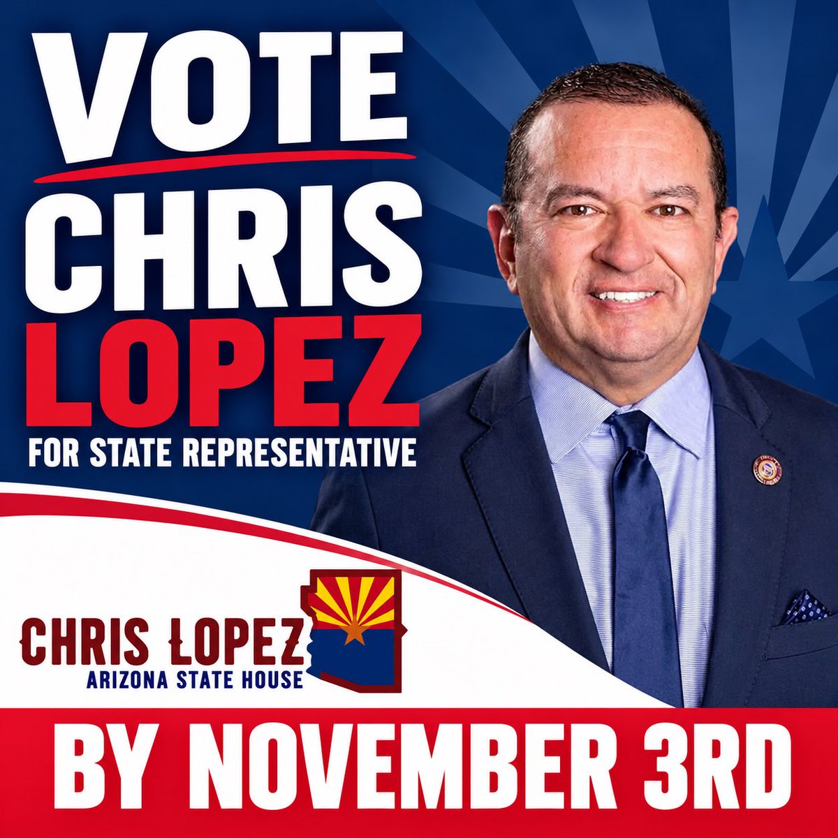 LopezForArizona's tweet photo. 🚨 Early ballots are here, and I’m asking for your vote!

At the State House, I’ve fought to keep costs down and put Arizona families first. I’ll keep fighting for:

✅ Lower energy bills
✅ Tax relief for Arizona families
✅ Safer communities

Vote Chris Lopez and Teresa Martinez for State Representative by November 3rd! 🗳️