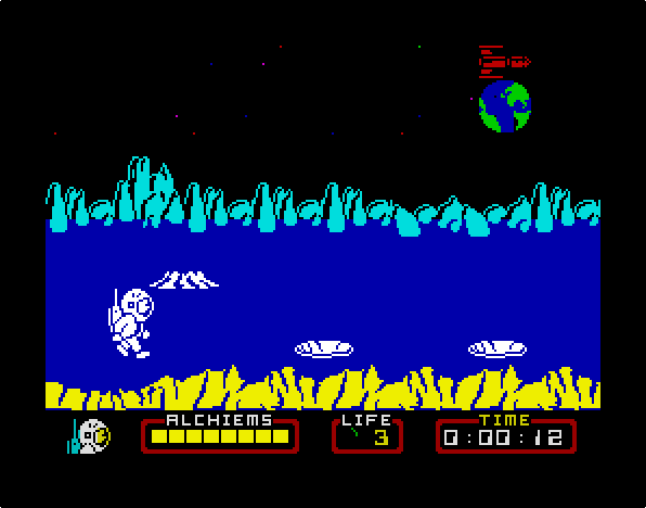 level106's tweet photo. @ZX48kSpectrum Oh yeah. That Heartland guy, and the Nodes/Arc astronaut, are so so beautifully drawn and animated. I would have loved to have seen more 8-bit characters get that level of animation detail.  It's just gorgeous. (The moon-mole rocks too.) 😎 https://t.co/GIauMRVJgJ
