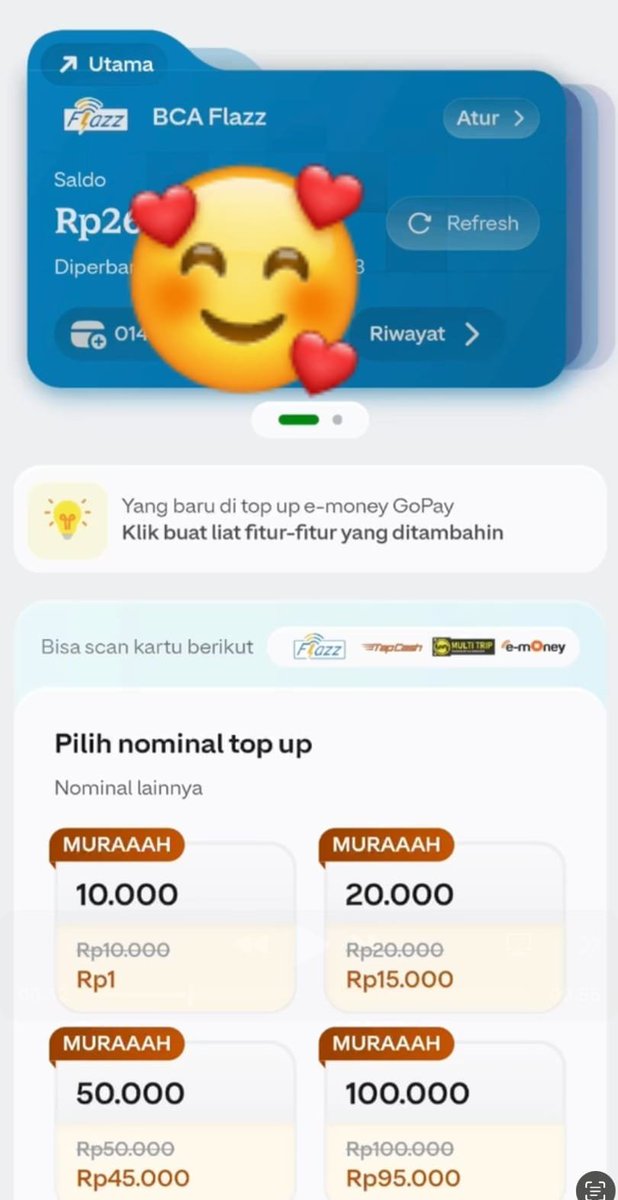 ulivickery's tweet photo. kemarin mau top up gak jadi eh hari ini langsung dapat notif kalo lagi ada promo top up saldo flazz 10 ribu bayarnya cuma Rp1 aja. gas lah ya langsung top up mumpung murah meriah gini 
#FLAZZRP1 https://t.co/eiLVYWc49h