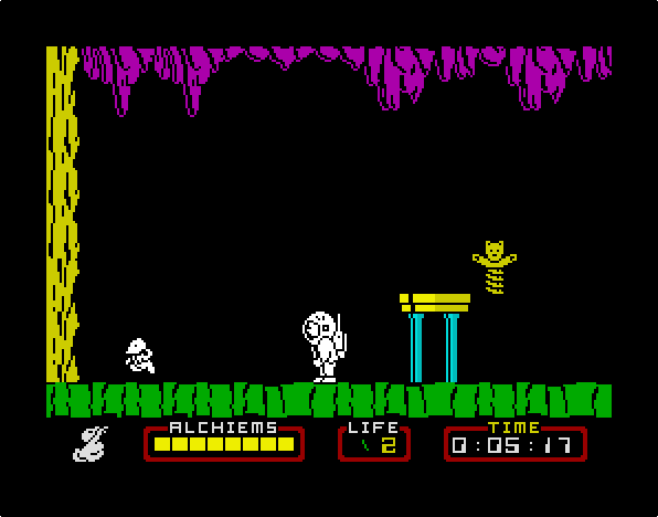 level106's tweet photo. @ZX48kSpectrum Oh yeah. That Heartland guy, and the Nodes/Arc astronaut, are so so beautifully drawn and animated. I would have loved to have seen more 8-bit characters get that level of animation detail.  It's just gorgeous. (The moon-mole rocks too.) 😎 https://t.co/GIauMRVJgJ