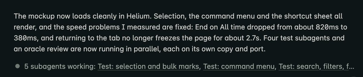 dringrayson's tweet photo. ok i'm getting better feeling about this 

nice update @AmpCode 

it seems like main model isn't blocked by the subagents anymore and can continue to work after each task has finished https://t.co/fgsMJGnv6P