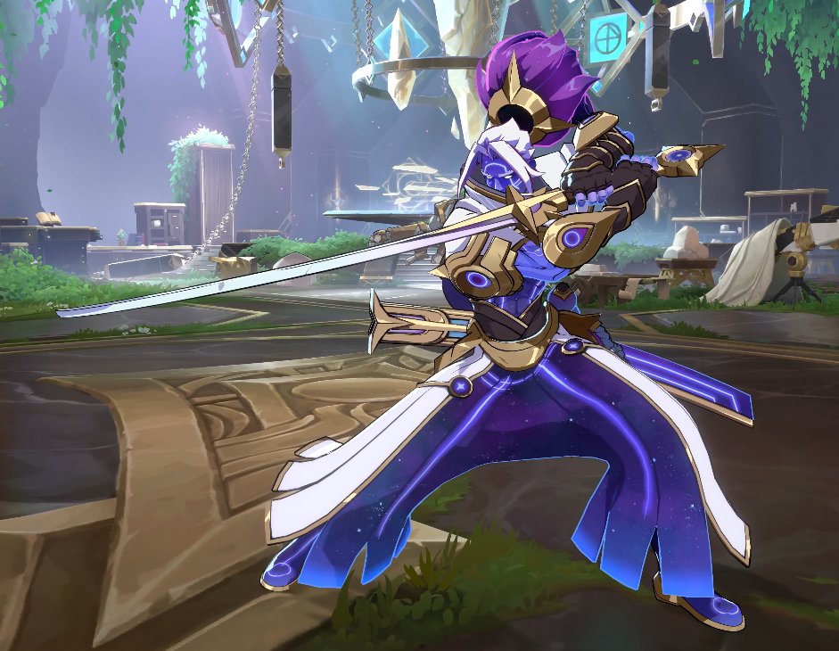 JumaraloHexCore's tweet photo. The YouTube trailer description for 2XKO skins confirms that the Yasuo skin is the same one from Legends of Runeterra (Cosmic Zephyr Yasuo) and that the Blitzcrank skin is named Cosmic Diviner Blitzcrank. https://t.co/KQXtRo7yQx