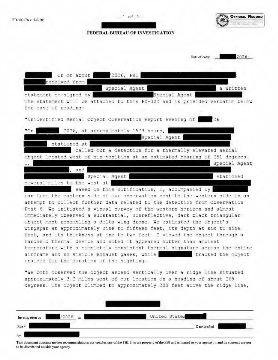 ProbedSpace's tweet photo. A silent black triangle, seen by eye and through a thermal device.

A 2026 FBI report in Release 07 records two agents' account of a rapid climb and descent. The landscape image is an illustration in the file, not a thermal frame.

https://t.co/BUC45DowWq https://t.co/QsLxdy9n6r