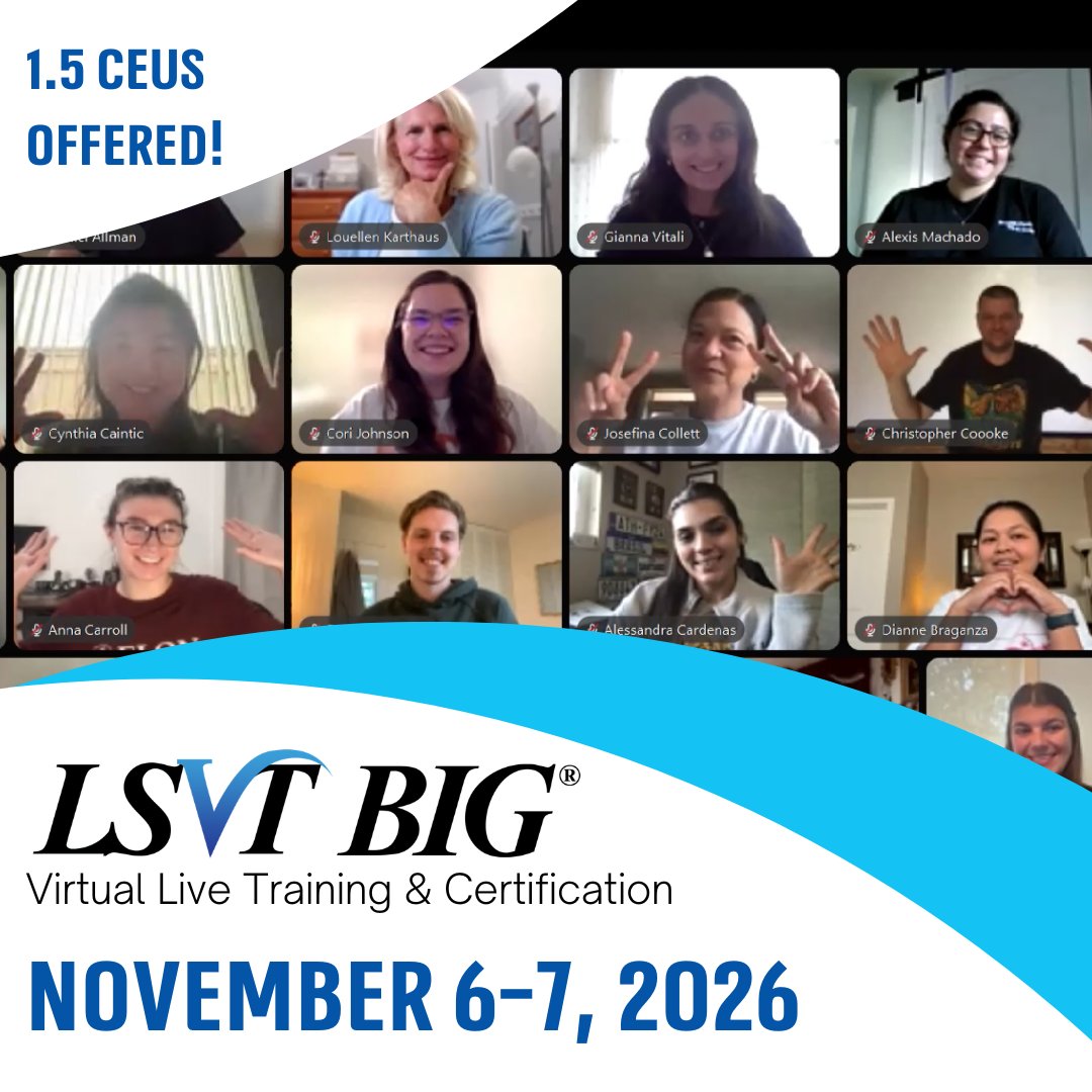 LSVTGlobal's tweet photo. Bring renewed hope and mobility to your neuro patients! 💙 Join the LSVT BIG® Virtual Live Course (Nov 6–7, 2026) for evidence-based tools that transform care in Parkinson's &amp; neuro rehab. 

🔗 Register: https://t.co/GPVGWUrhNr

#NeuroRehab #LSVTBIG #PT #OT https://t.co/spIR6MwfF5