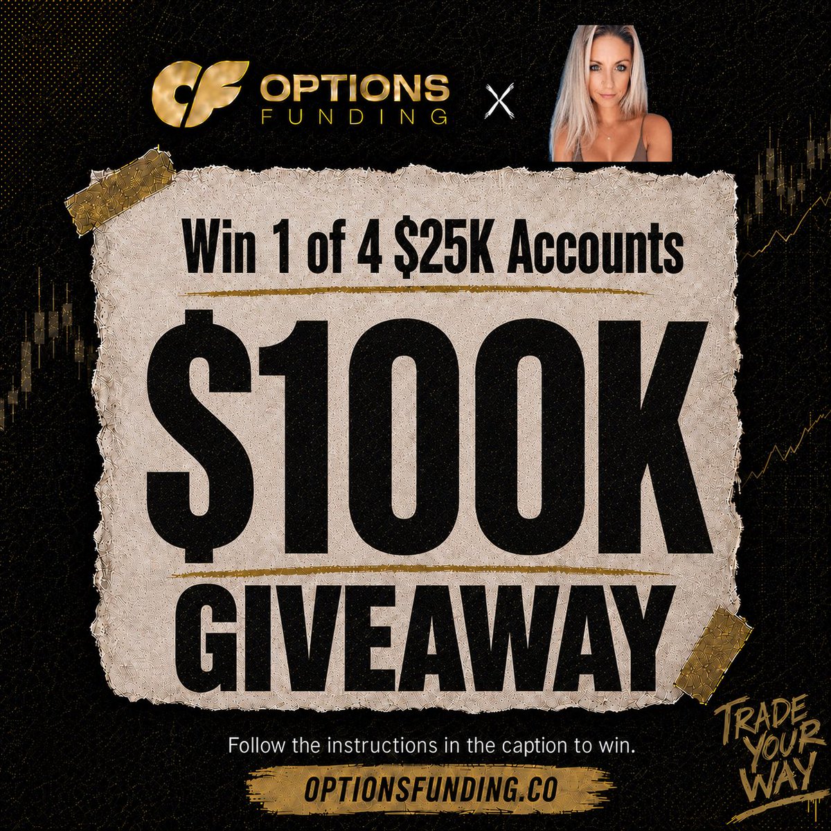 linzy_long_hold's tweet photo. GIVEAWAY: 4 FREE $25K EVALUATION ACCOUNTS

I am giving away 4 free $25K Options Funding evaluation accounts. 4 winners each get a $25K account free every month, with no monthly bill. Pass the evaluation and you can get funded.

How to enter:
1. Follow @optionsfunding_ on Instagram and @OptionsFunding_ on X
2. Join the Options Funding Discord: https://t.co/Z1ytPc4q9I
3. Tag 3 friends below
4. Repost this

Winners announced after Oct 26 at 5:05 PM.

Start your own account here: https://t.co/LYqWD9oruF
Use code BEAV for a discount.

In collaboration with Options Funding.