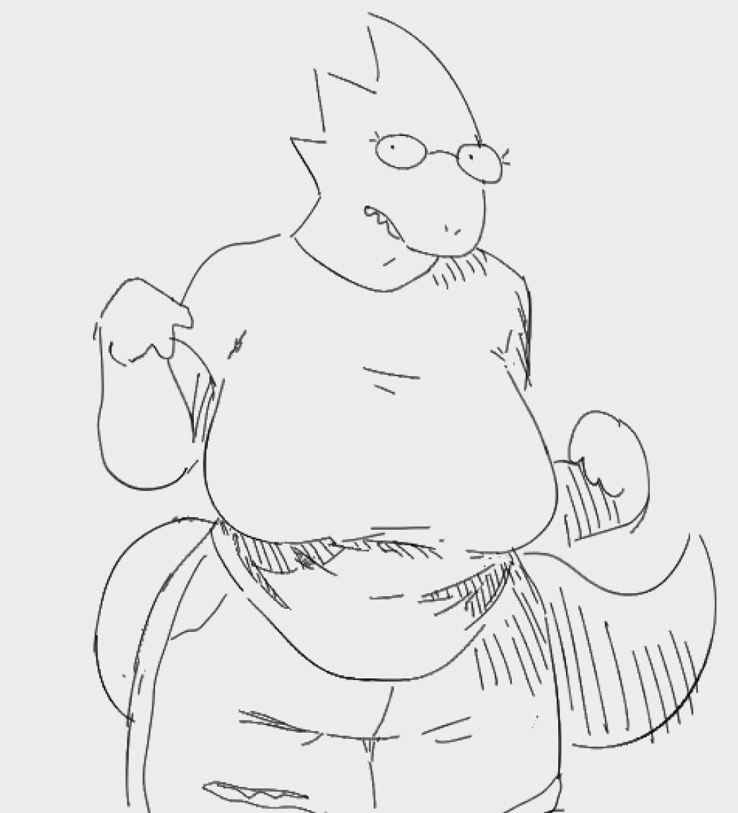 DimpinDot's tweet photo. quick alphys doodle before work https://t.co/CfIIe3TBeo