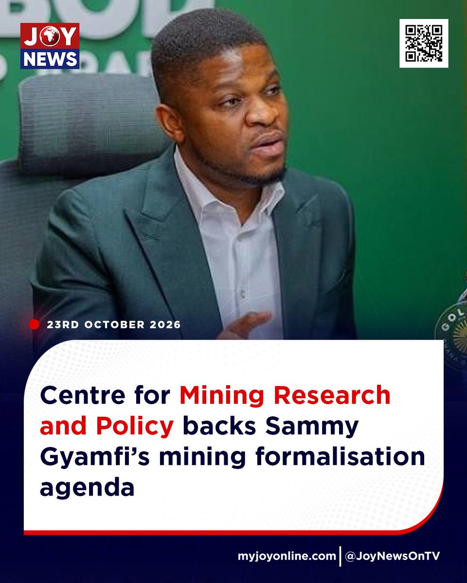 JoyNewsOnTV's tweet photo. Centre for Mining Research and Policy backs Sammy Gyamfi’s mining formalisation agenda

#JoyNews https://t.co/xtOU1o39lZ