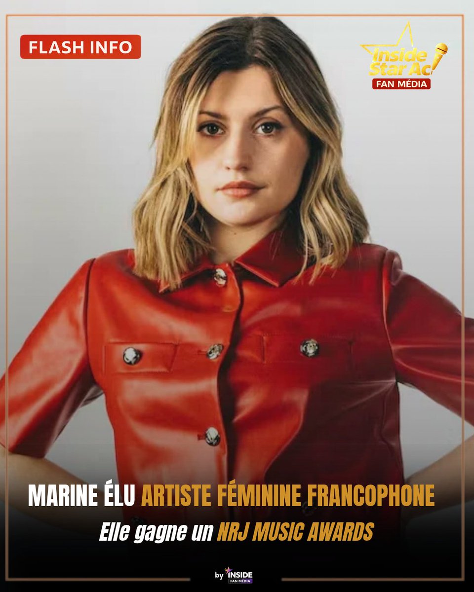 insidefanmedia's tweet photo. 🚨 FLASH INFO 🚨

🎉 Marine remporte le NRJ Music Award de l’Artiste Féminine Francophone de l’Année ! ❤️

Une nouvelle consécration pour la gagnante de la Star Academy ! 🌟

💬 Une victoire méritée selon vous ? 👀

#StarAcademy #NMA2026 #NMA https://t.co/9p3wjVi5Nq