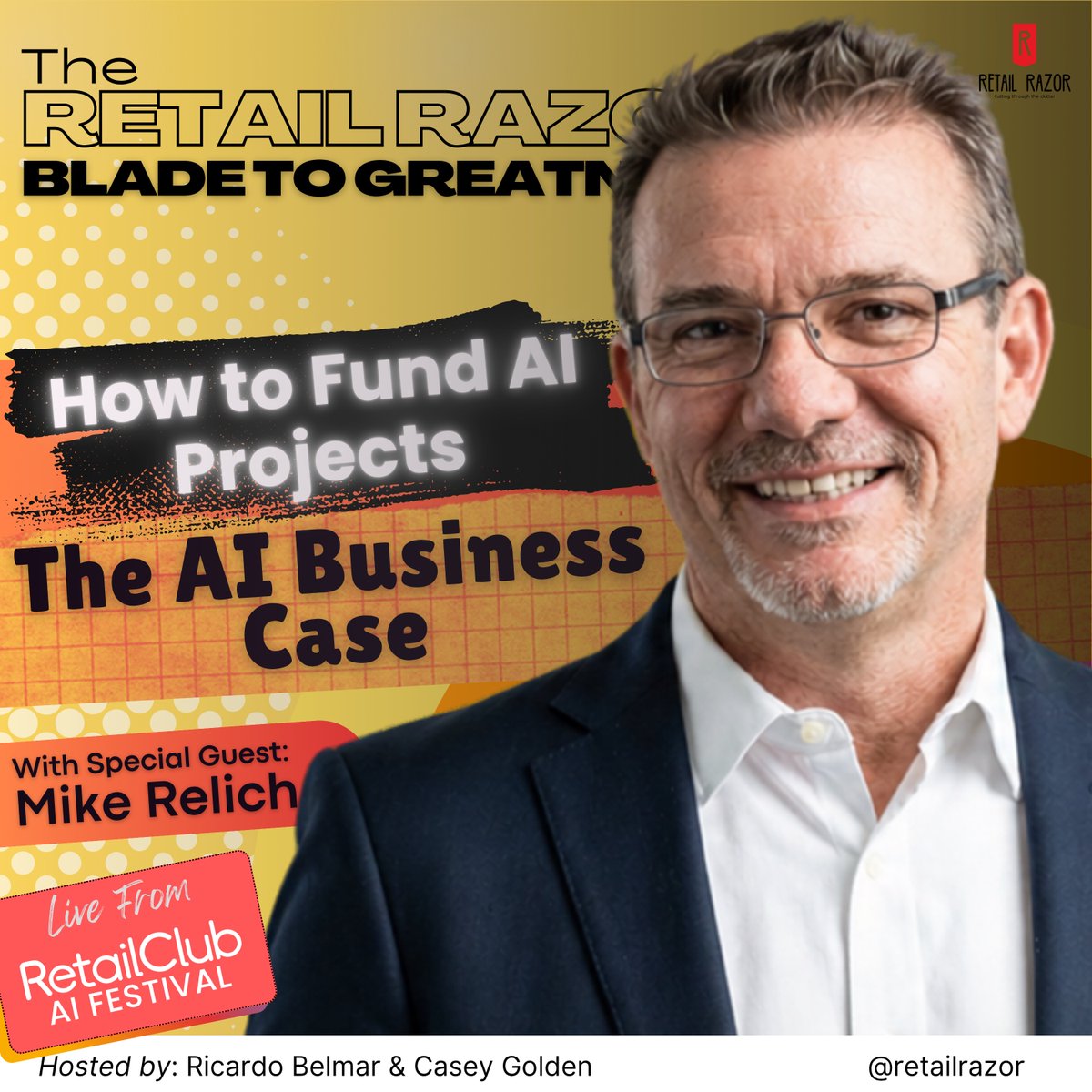 RetailRazor's tweet photo. $100K saved on product descriptions or $10M cut from inventory? @Tillys board director Mike Relich on what gets an #AI project funded.

New #BladetoGreatness #podcast, live from #RetailClub AI Festival.

@ricardo_belmar @caseycgolden #retail #TopRetailExpert #TopAILeader https://t.co/qHTg1NrLwW