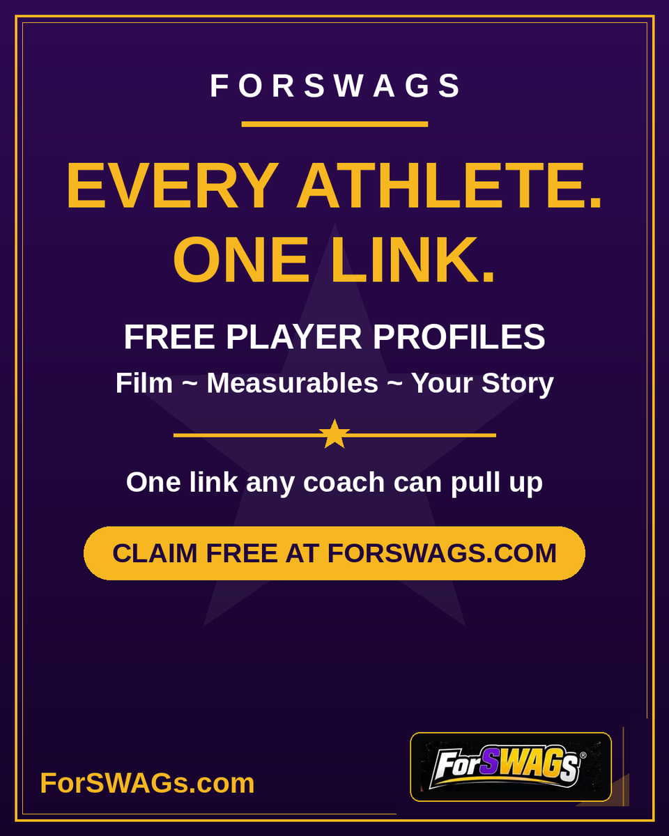 Forswags's tweet photo. Here is the pitch, plain and simple. Every student-athlete can claim a FREE profile at https://t.co/Q65t3s2A6P ~ film, measurables, grades, your story, one link any coach can pull up. Members get the Playbook for Life and a place on The Reliable Ranking. Sponsors can cover a kid's membership, so money is never the wall. Coaches, send this to your roster. Athletes, claim yours tonight. #ForSWAGs #PlaybookForLife