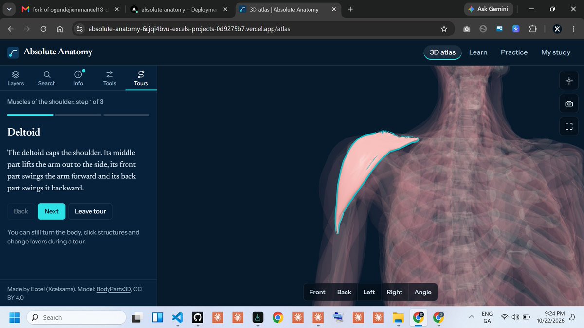 Xcelsama_'s tweet photo. Absolute Anatomy update 🦴

The whole upper limb is done:
✅ 27 articles
✅ 6 quizzes + 6 flashcard decks
✅ 54 muscles
29/188 articles written. Still free, still building.

Try it  https://t.co/TPVpztsQpe

Which region next: lower limb, thorax, or head?
#MedTwitter #Anatomy https://t.co/NQB9VwR10X