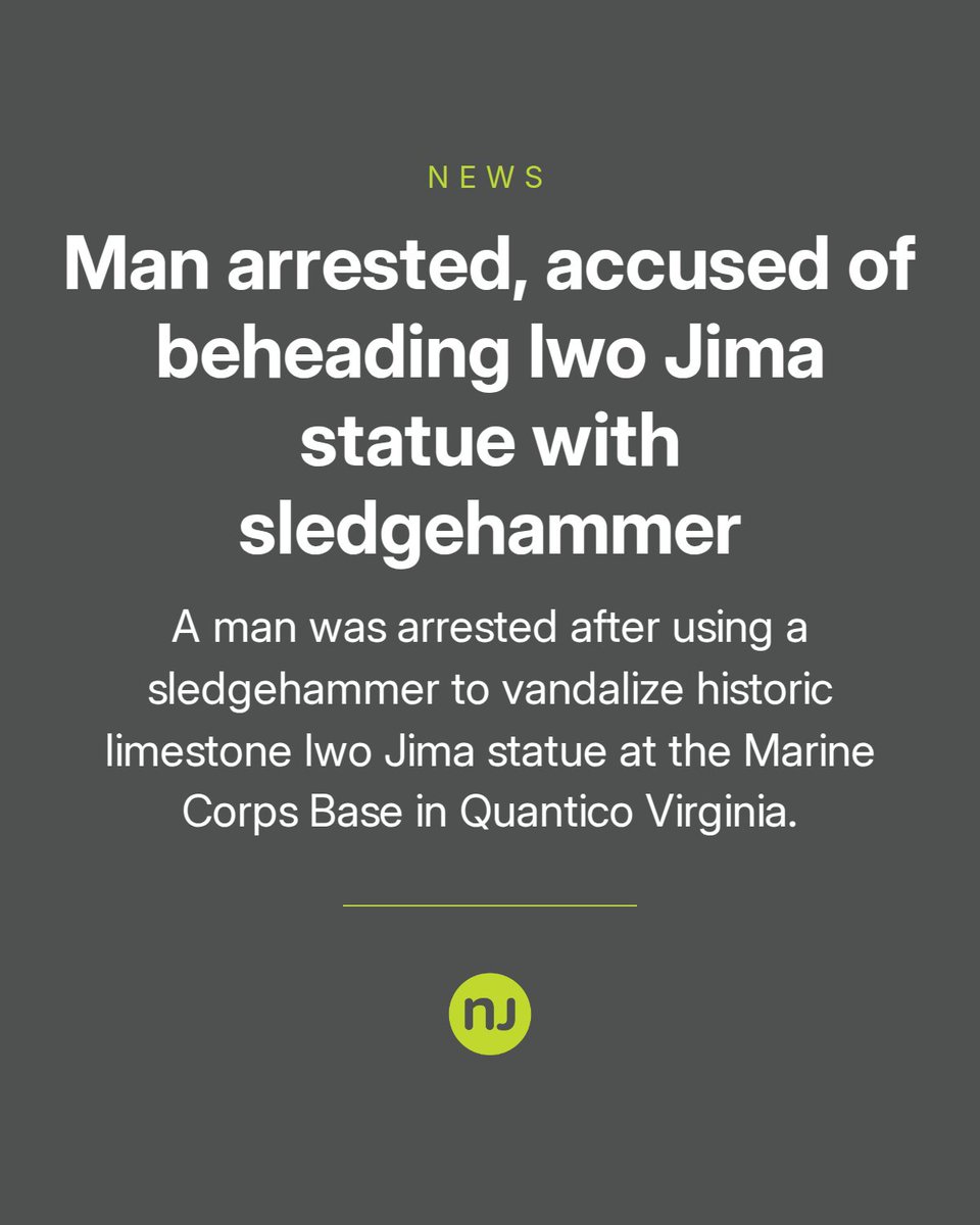 njdotcom's tweet photo. A man was arrested after using a sledgehammer to vandalize historic limestone Iwo Jima statue at the Marine Corps Base in Quantico Virginia. Read more here 👉 https://t.co/3lvTDY00YM https://t.co/Xepwx7jx6A