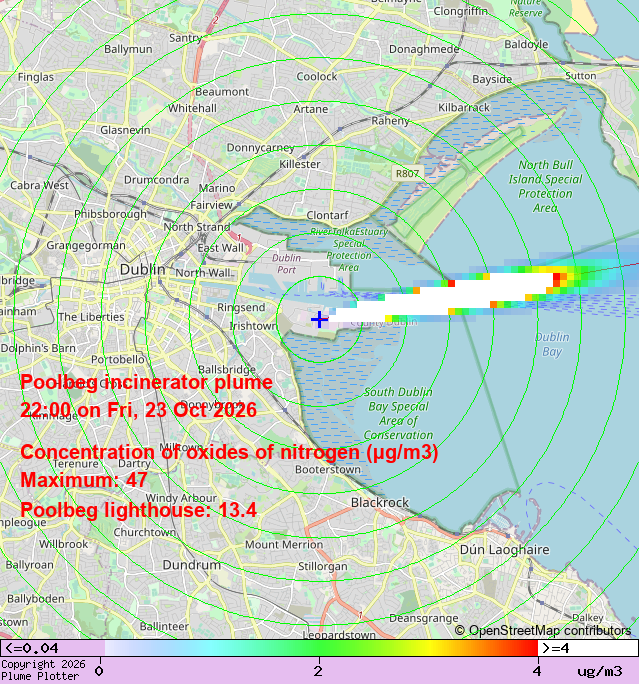 plumeplotter's tweet photo. Latest Poolbeg incinerator plume plot, 22:00 23/10/26 @Poolbeg_Light https://t.co/poGzwjd66h https://t.co/IqhN5k9e9E