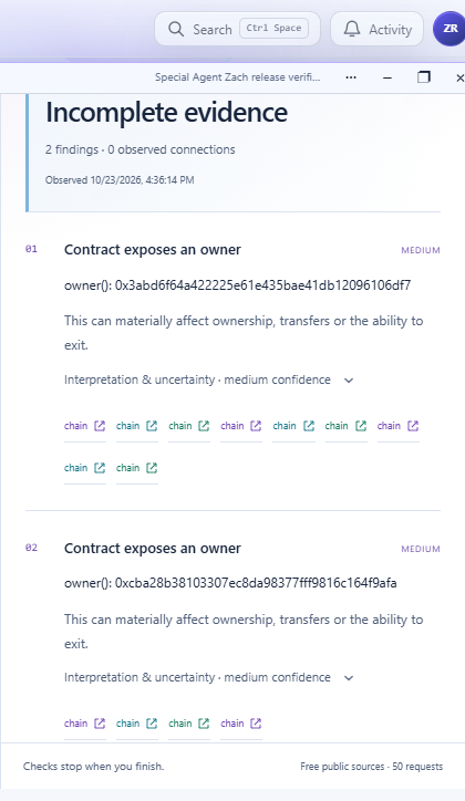 AgentOS_Tech's tweet photo. Welcome Special Agent Zach to AgentOS Trading Studio.

Paste a CA, wallet or transaction. Get readable findings, traceable evidence and visible unknowns.

Inspired by @zachxbt’s investigative work. Independently built by AgentOS; no affiliation or endorsement.