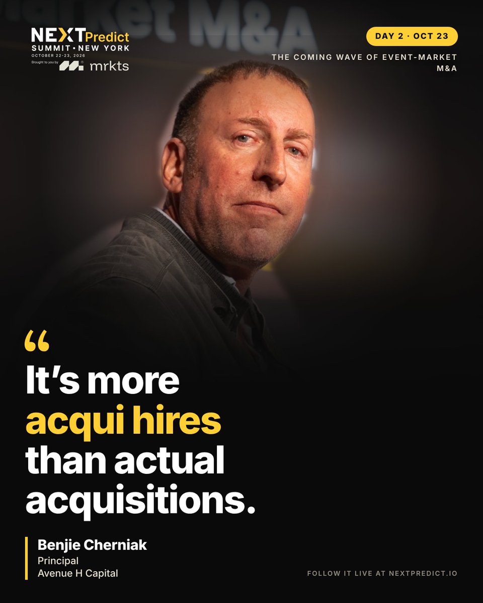 nextpredictio's tweet photo. “It’s more acqui hires than actual acquisitions.”

Benjie Cherniak, Principal at Avenue H Capital, at NEXTPredict.

Pre-register for NEXTPredict 2027: https://t.co/zWL2OFYNMv https://t.co/rGOHbUN7zN